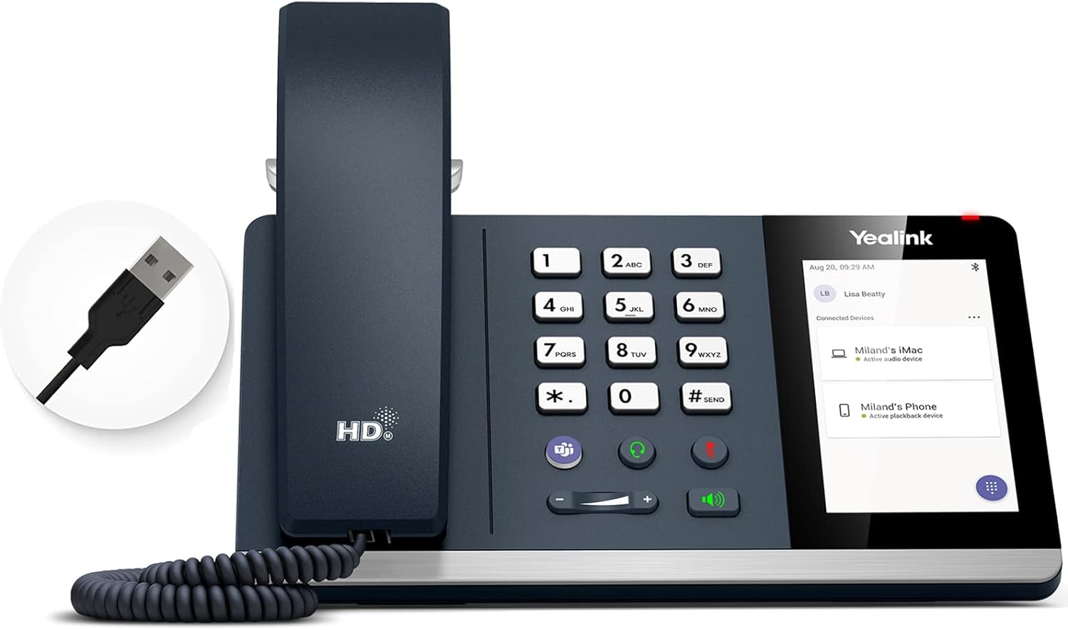With USB and Bluetooth connectivity's, hands-free speakerphone, 4-inch multi-point touchscreen and USB hub feature, the MP50 is able to integrate multiple devices into a single phone for unified call controlling.